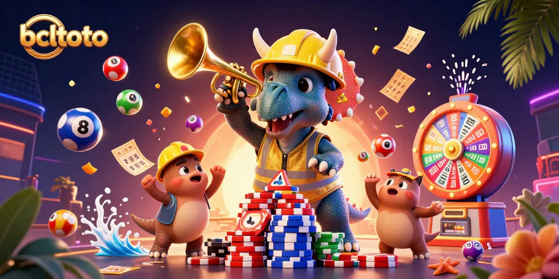 Membangun strategi bcltoto yang menang dengan dino 3D dan elemen kasino berwarna-warni.