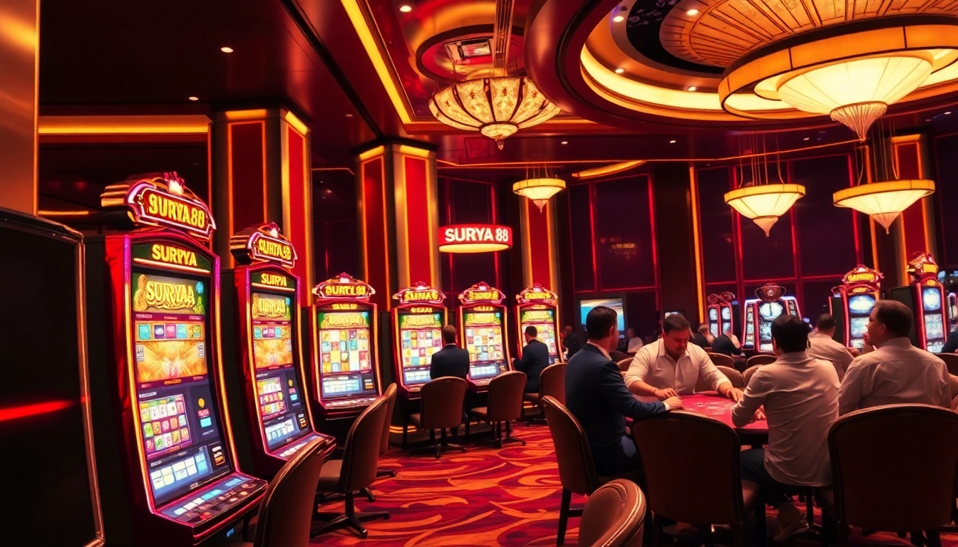 Players enjoying SURYA 88 slot machines in a luxurious casino atmosphere.