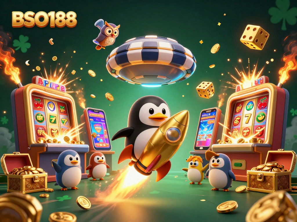 Experience the excitement of BSO188 in a vibrant casino-themed illustration with dynamic game elements.