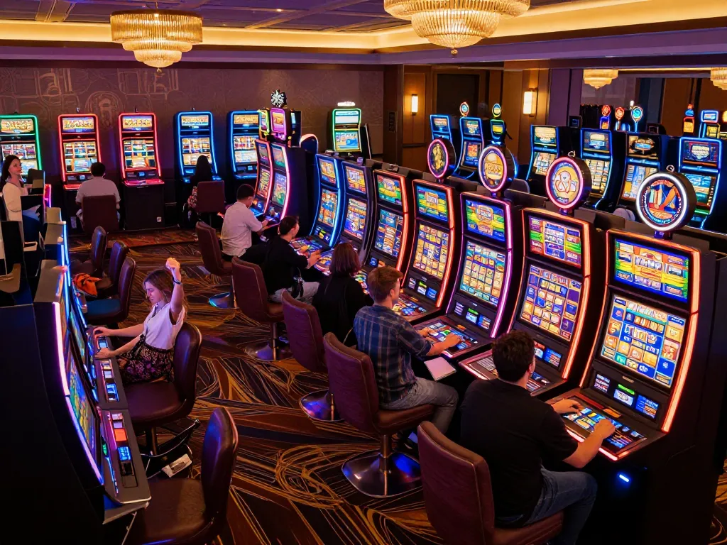 Experience thrilling gameplay at IDCASH88 Daftar with vibrant slot machines and celebrating players.