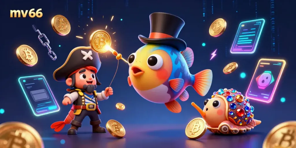 Engage with mv 66's vibrant casino scene showcasing animated characters and glowing crypto elements.