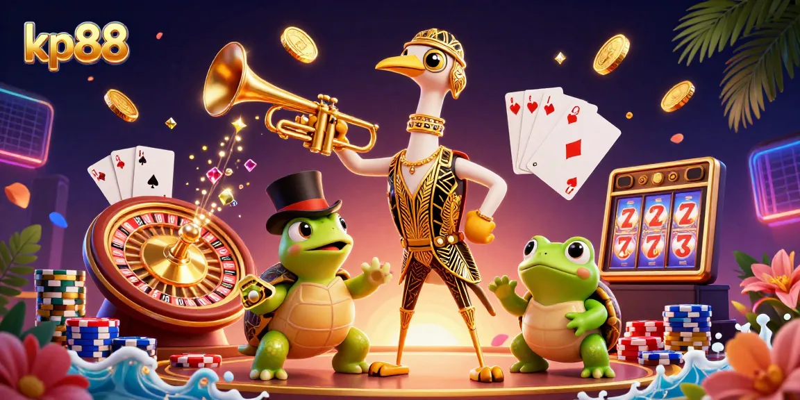 Engage with kp88's dynamic gaming experience featuring a glamorous casino scene with vibrant characters.