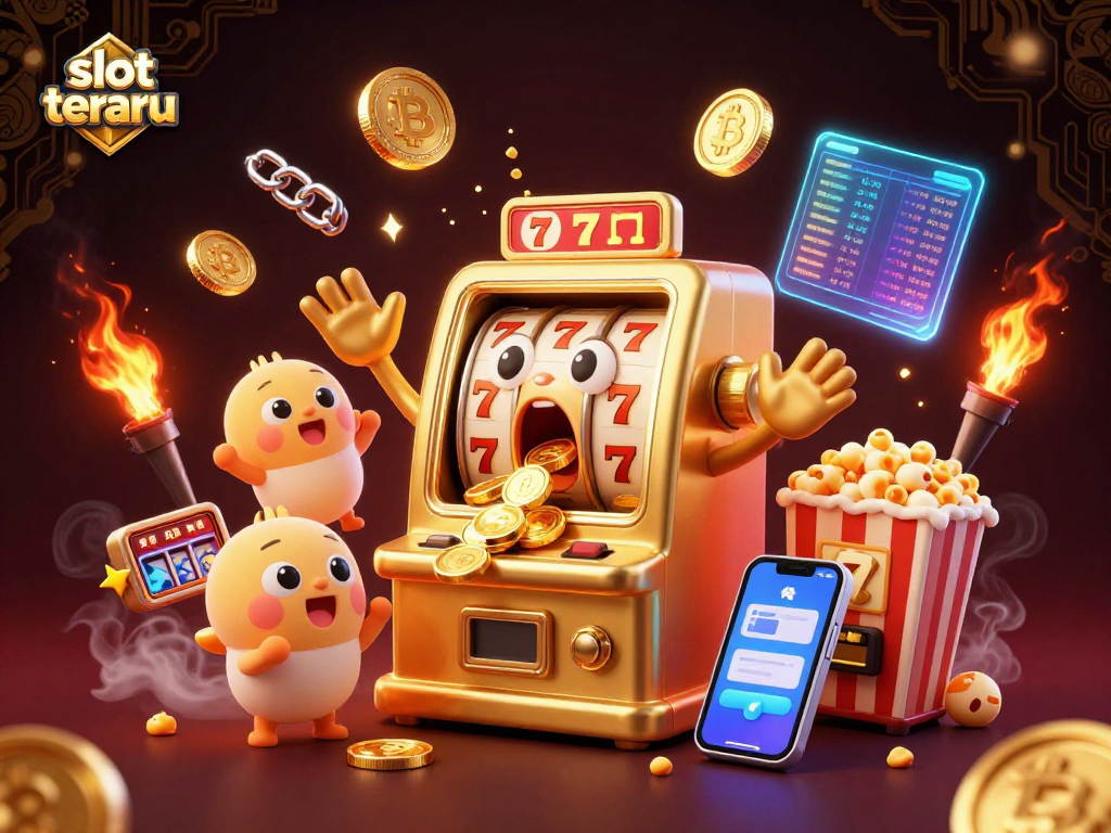 Spin to win big at slot terbaru with our vibrant 3D cartoon slot machine and golden jackpot scene.