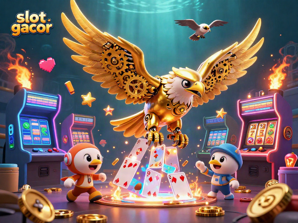 Menangkan slot gacor dengan slot reels dan simbol buah yang menarik dalam ilustrasi 3D kartun.
