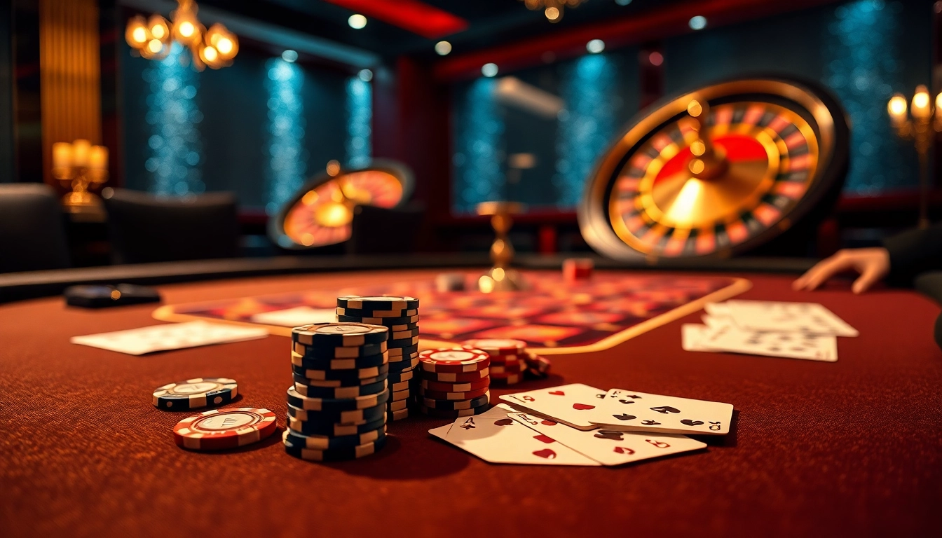 Experience the thrill of situs poker as players strategize at a luxurious casino poker table with gleaming chips and cards.