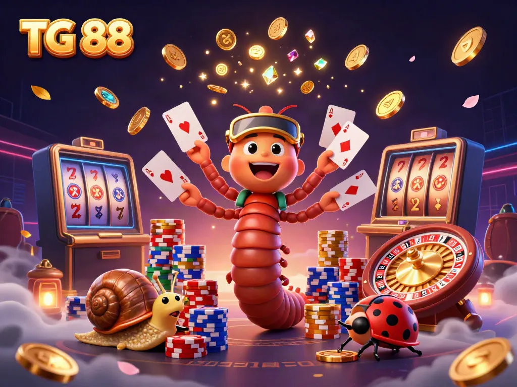 Experience the excitement of TG 88 with a lively casino scene featuring a millipede dealer and vibrant action.