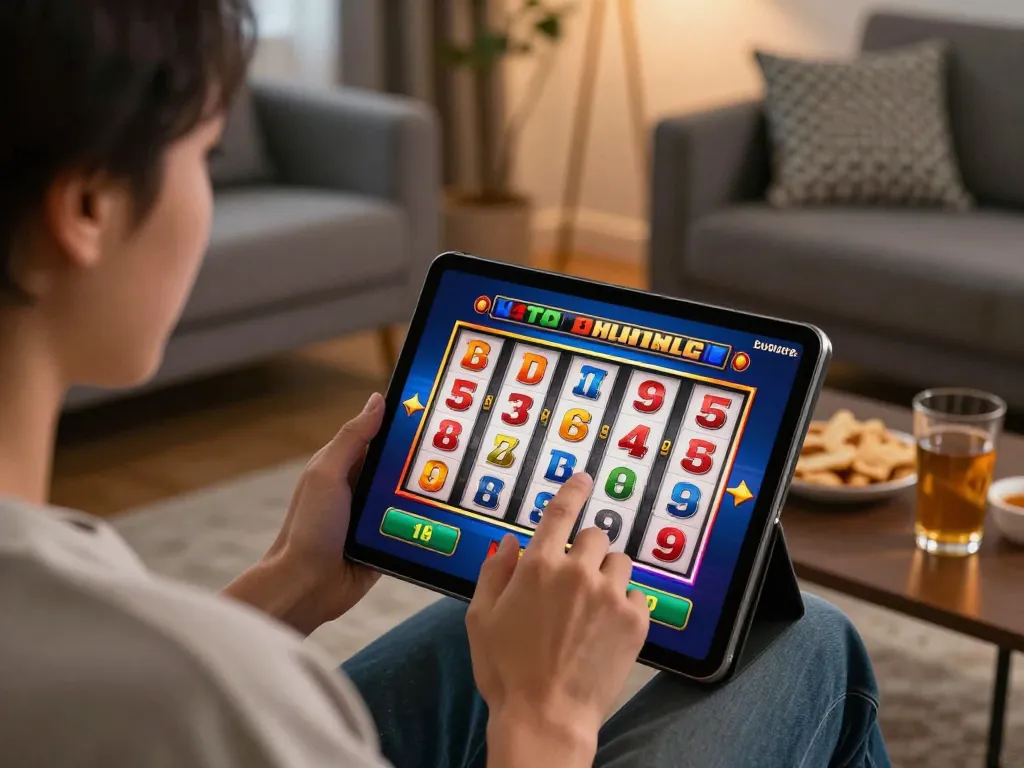 Engaging gameplay of toto slot 4d on a tablet in a cozy home setting.
