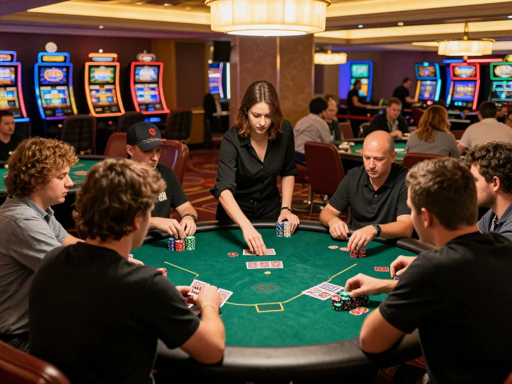 Players at 123B engaged in a thrilling poker game with chips stacked high, showcasing strategic involvement and excitement