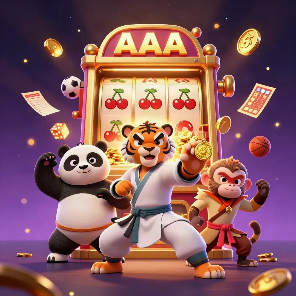 Harimau kung-fu, panda, dan monyet berebut medali di ledakan slot emas dengan bola dan dadu.