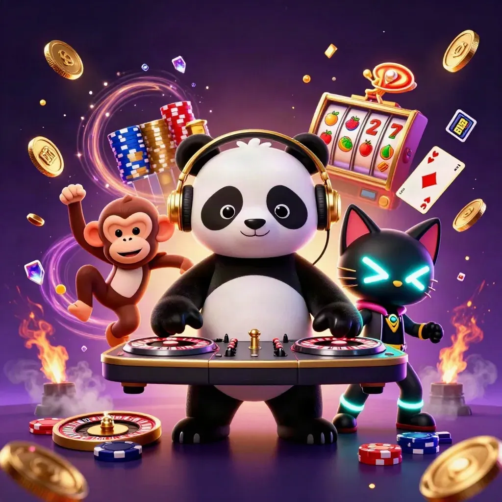 Panda DJ, monyet, dan kucing rave bermain poker dengan koin emas meledak