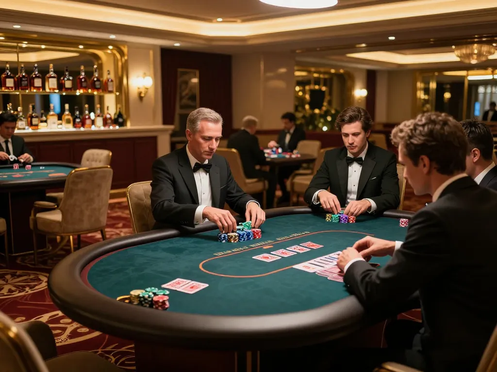 Players engaged in a high-stakes poker game in a luxurious VIP room featuring alfa 138's exclusive offerings.