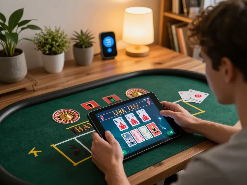 Player enjoying live dealer games on go8s tablet, immersed in engaging online casino experience