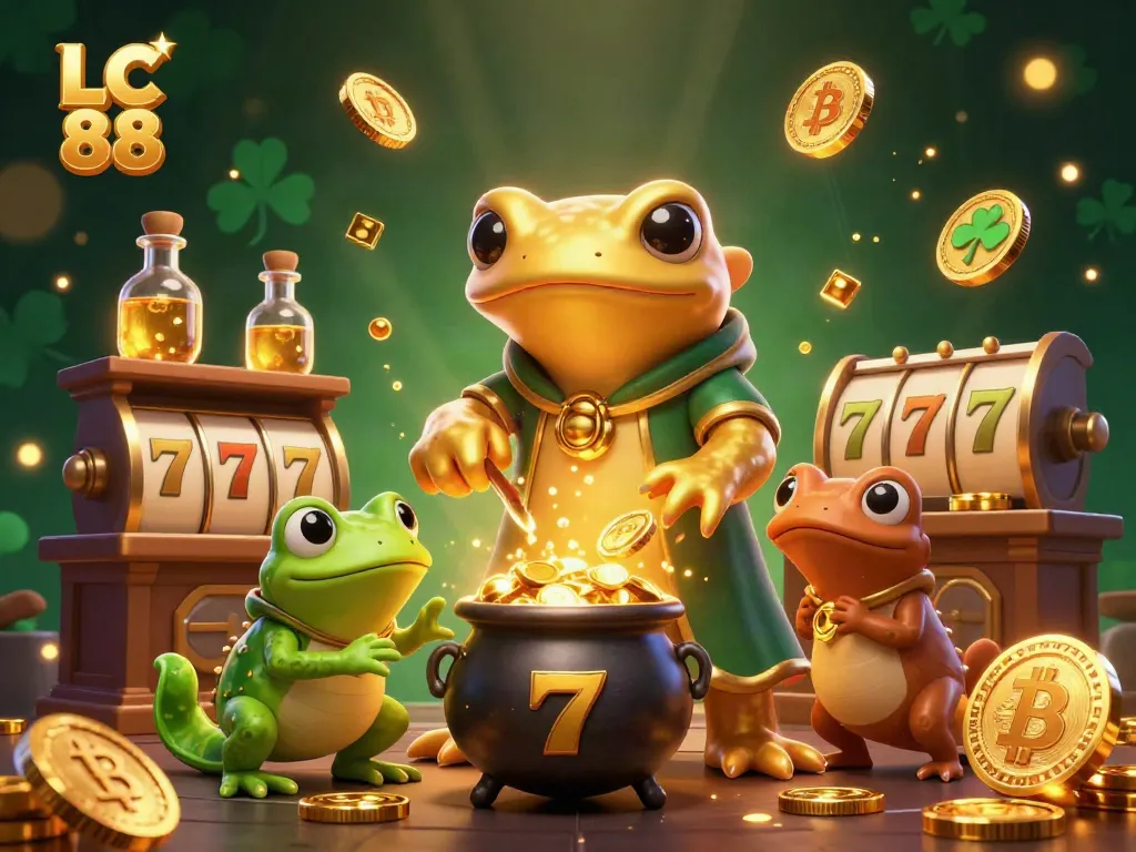 Experience the exciting energy of LC 88 with a golden alchemist scene brimming with slots and coins.