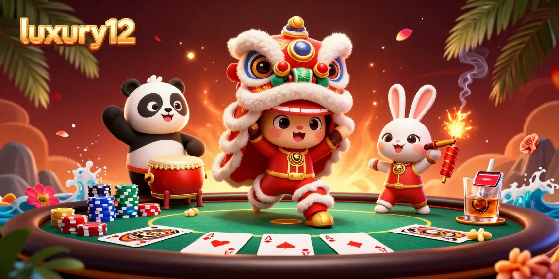 Experience luxury12 with vibrant casino elements and a lively lion dance.