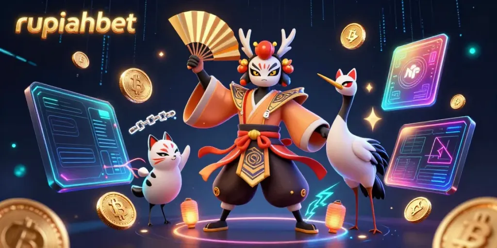 Experience thrilling gameplay with rupiahbet in this vibrant casino-themed illustration.