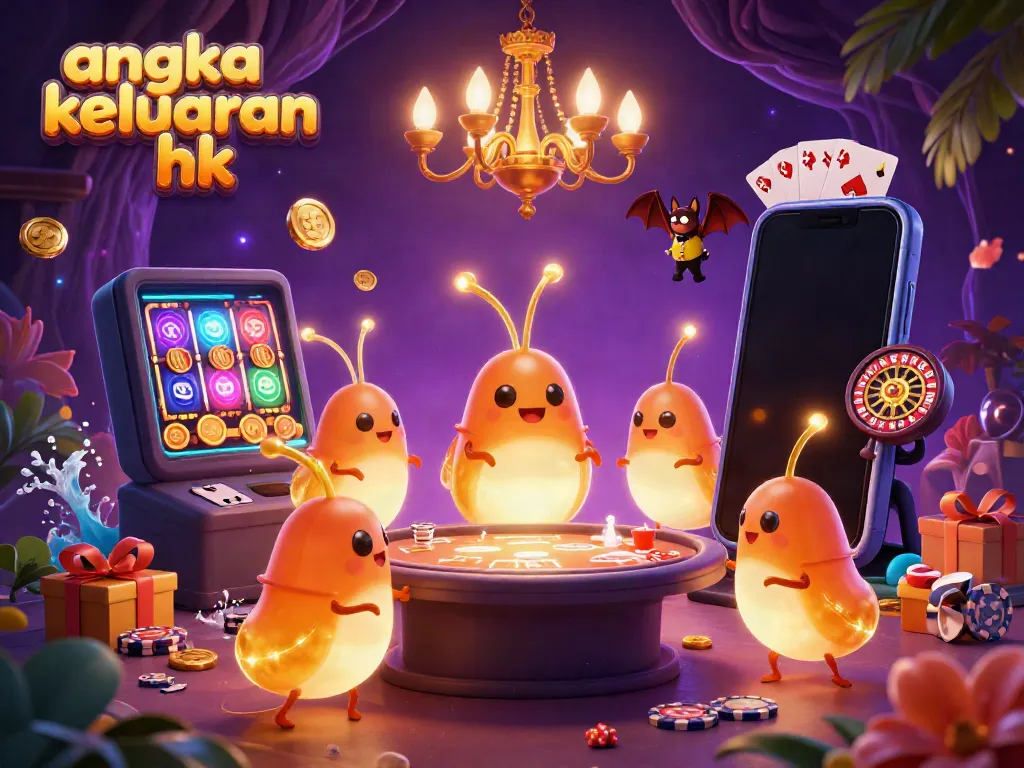 Angka keluaran hk ditampilkan dalam ilustrasi kasino dengan karakter glowworms dan dealer kelelawar.