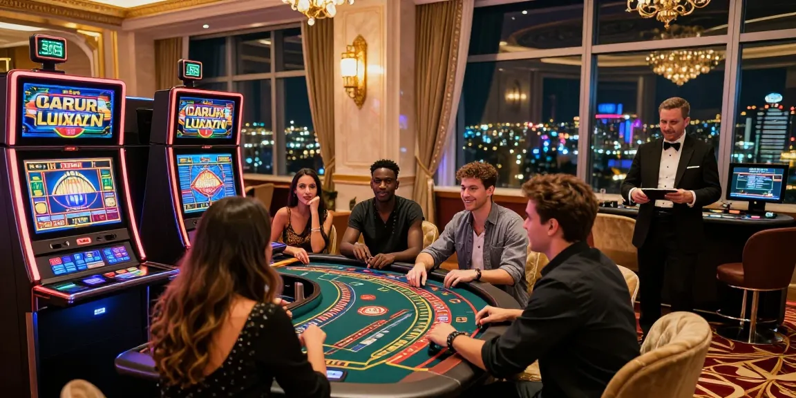 Pengalaman bermain slot LUXURY777 di kasino mewah dengan pemain terlibat dan suasana glamor.