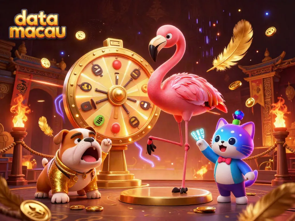 Taruhan menarik di data macau dengan flamingo dan bulldog dalam suasana glamor.