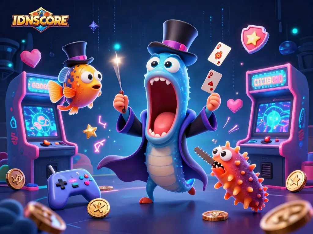 Engage in the magical realm of IDNSCORE with vibrant characters performing thrilling card tricks.