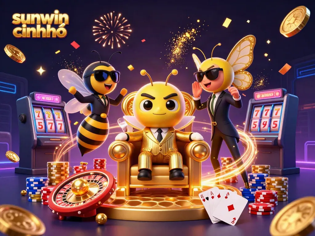 Experience thrilling casino adventure with sunwin chính chủ as the bumblebee mob boss oversees a vibrant game scene.