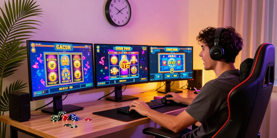 Exciting online gaming setup with slot gacor games displayed on multiple screens
