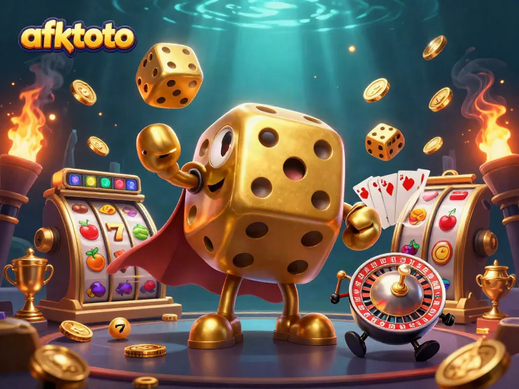 Menangkan hadiah besar di afktoto dengan gambar ilustrasi 3D yang menampilkan golem dadu emas dan simbol slot