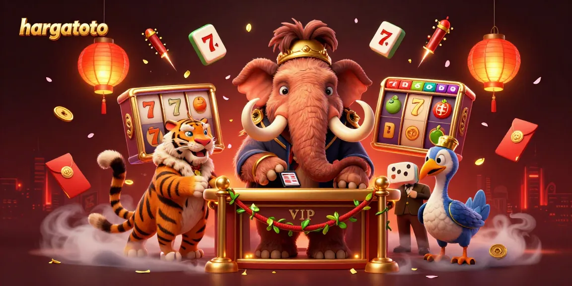 Experience thrilling play at hargatoto with a vibrant casino scene showcasing exciting jackpot reels and lively characters.