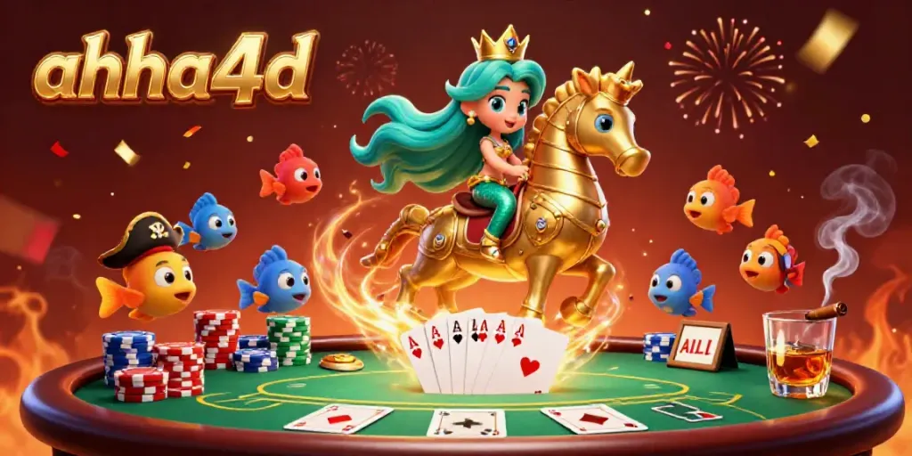 Mermaid di ahha4d beraksi di meja poker, menampilkan suasana kasino yang meriah.