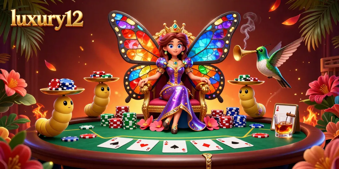 Engage with luxury12 through a vibrant casino scene featuring magical elements and poker excitement.