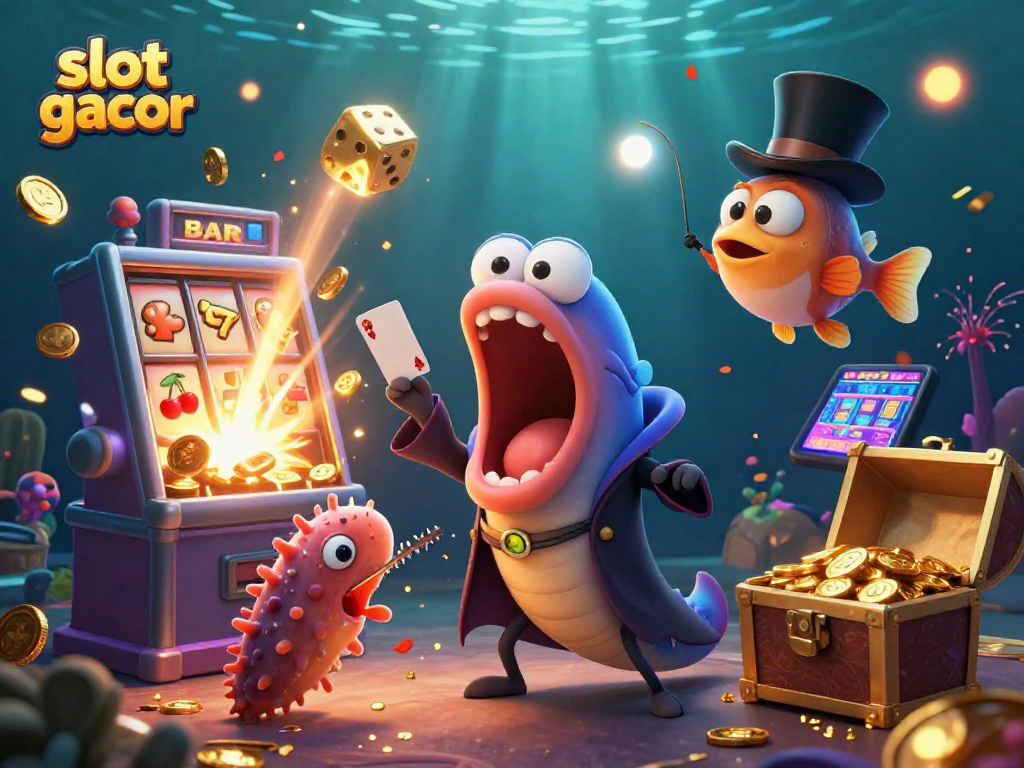 Slot gacor: Eel sulap, ikan angler, dan mentimun laut merayakan jackpot kasino bawah laut.