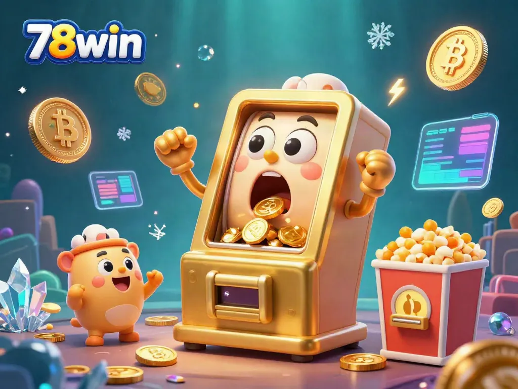 Experience exhilarating jackpots at 78win with a lively scene of winning slot machines surrounded by coins and festive elements.