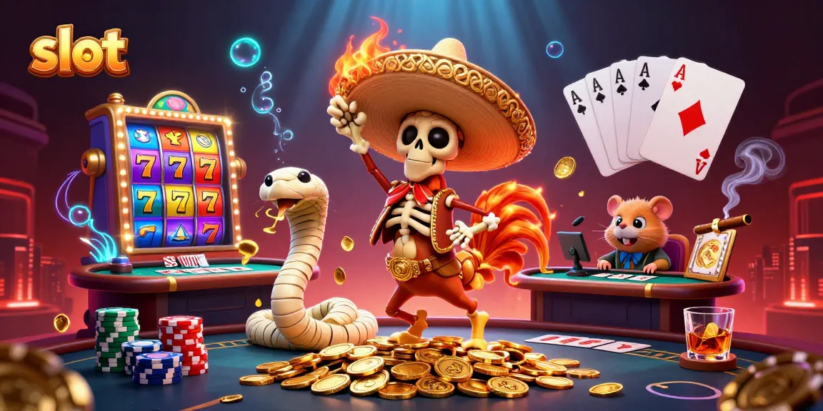 Menangkan slot berkilau dengan skeleton mariachi, ular mummy, dan hamster DJ dalam suasana kasino.