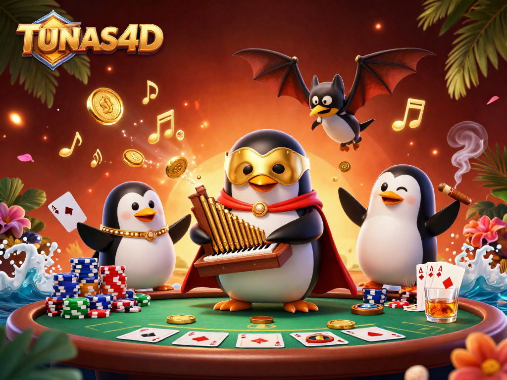 TUNAS4D engages players with vibrant digital art of gambling excitement featuring colorful poker elements.