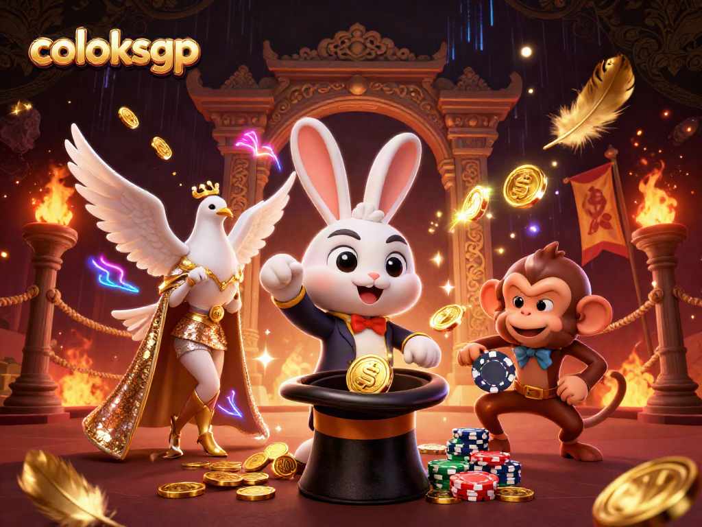 Coloksgp menghadirkan ilustrasi 3D dengan kelinci pesulap dan koin emas, menciptakan suasana kasino yang menawan.