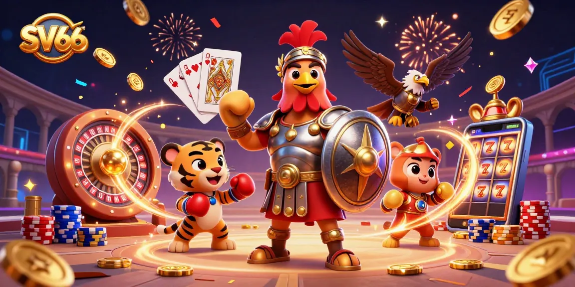 Engage with SV66's thrilling casino scene featuring a unique gladiator rooster and exciting game elements.
