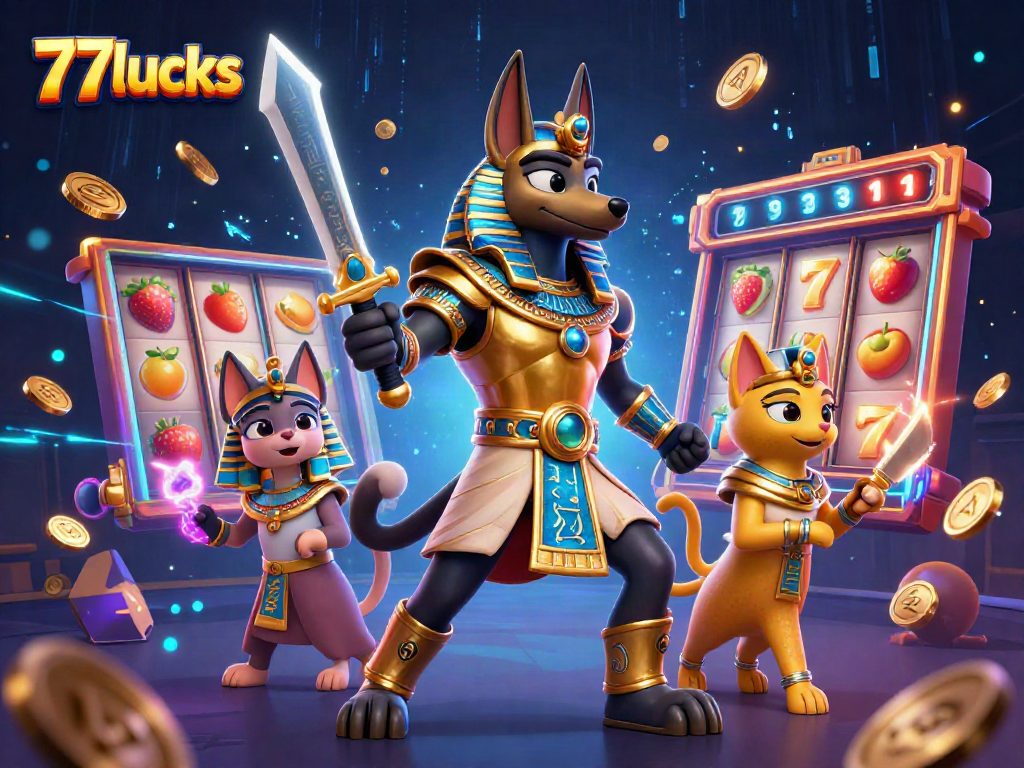 77lucks menghadirkan pertarungan seru antara Anubis dan Bastet di slot mesin dengan simbol keberuntungan.