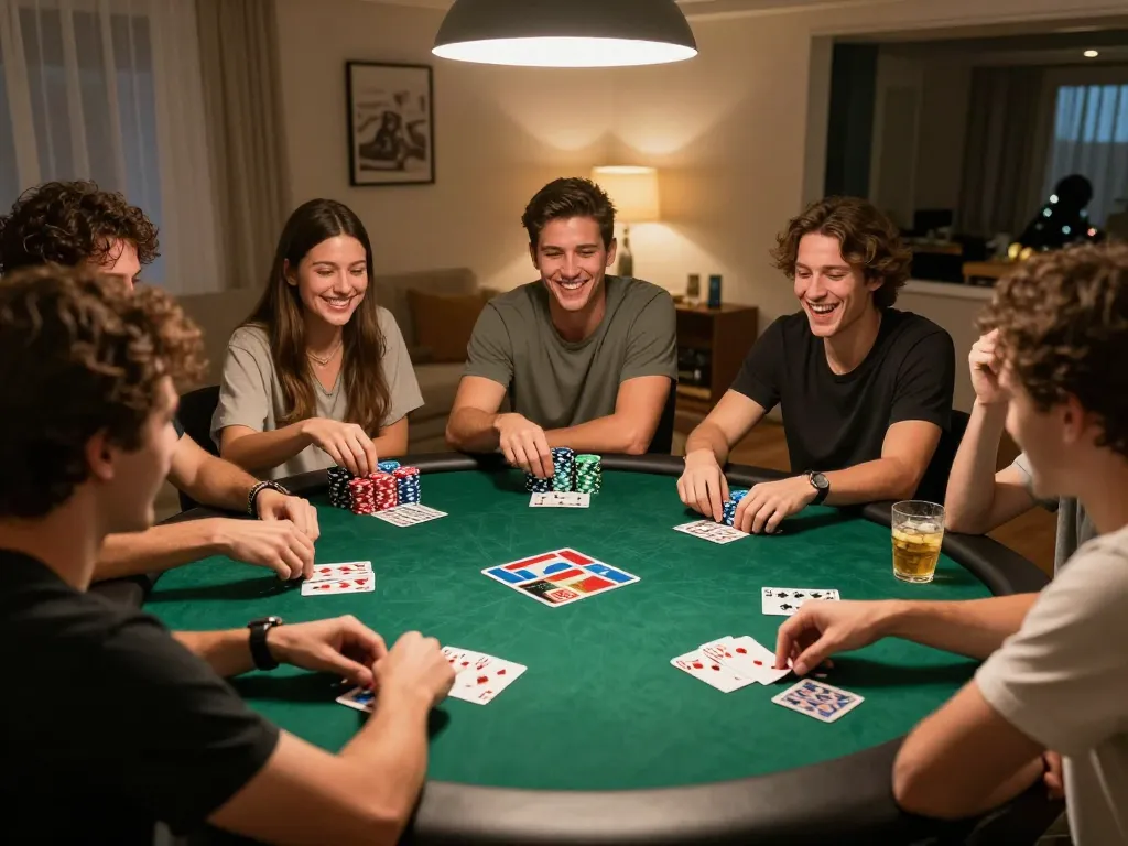 Liga2000 poker night at home with excited friends engaging in friendly competition