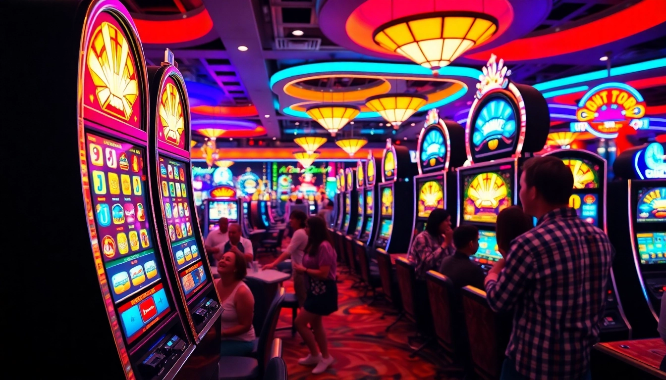 Slot mesin permainan mengundang keterlibatan pemain di kasino yang ramai.