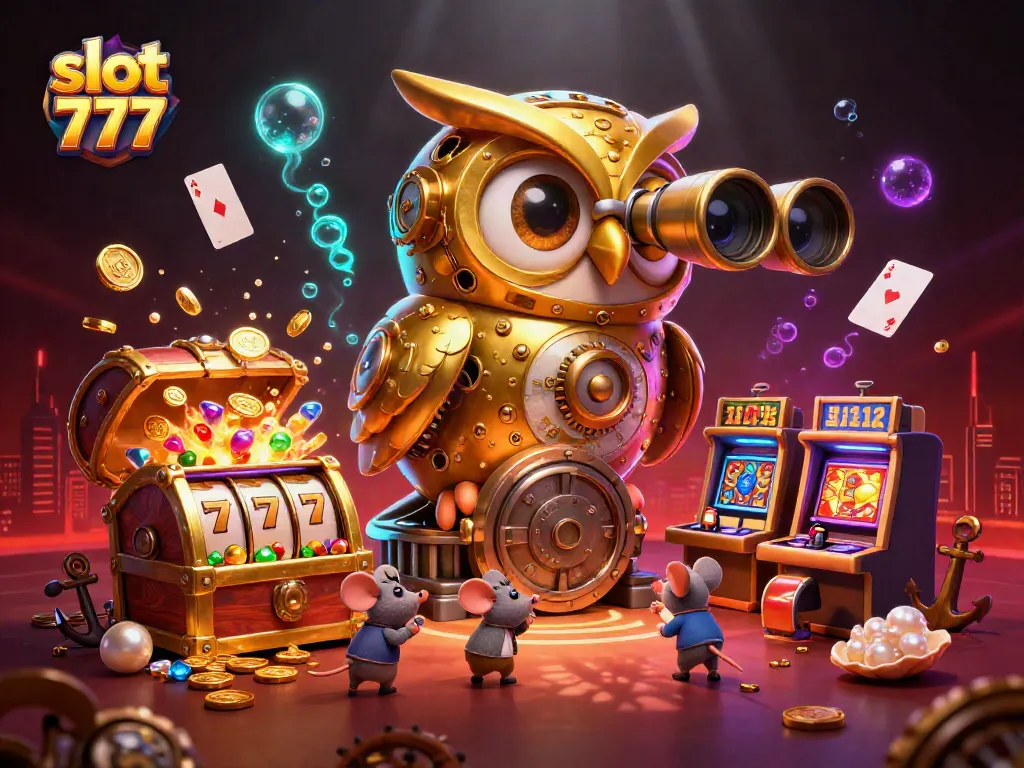 Slot 777 berputar di kasino dengan simbol keberuntungan dan koin emas berlimpah.