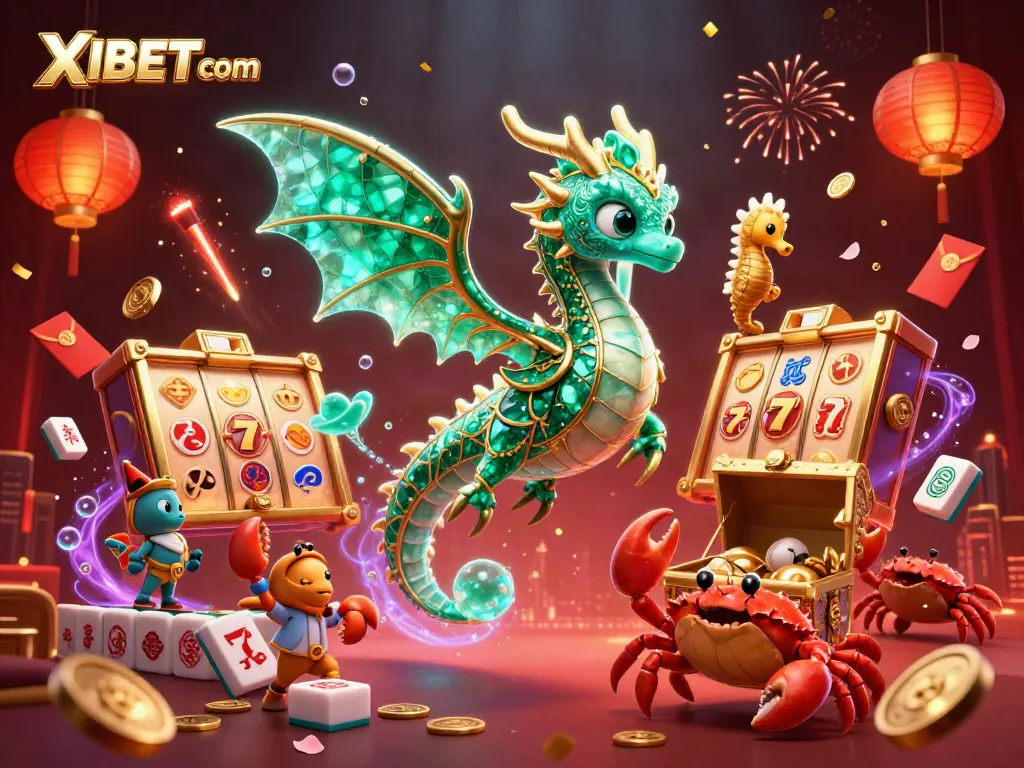 Experience the thrill of gaming at XIBET com with a vibrant casino scene featuring lucky charms and festive elements.