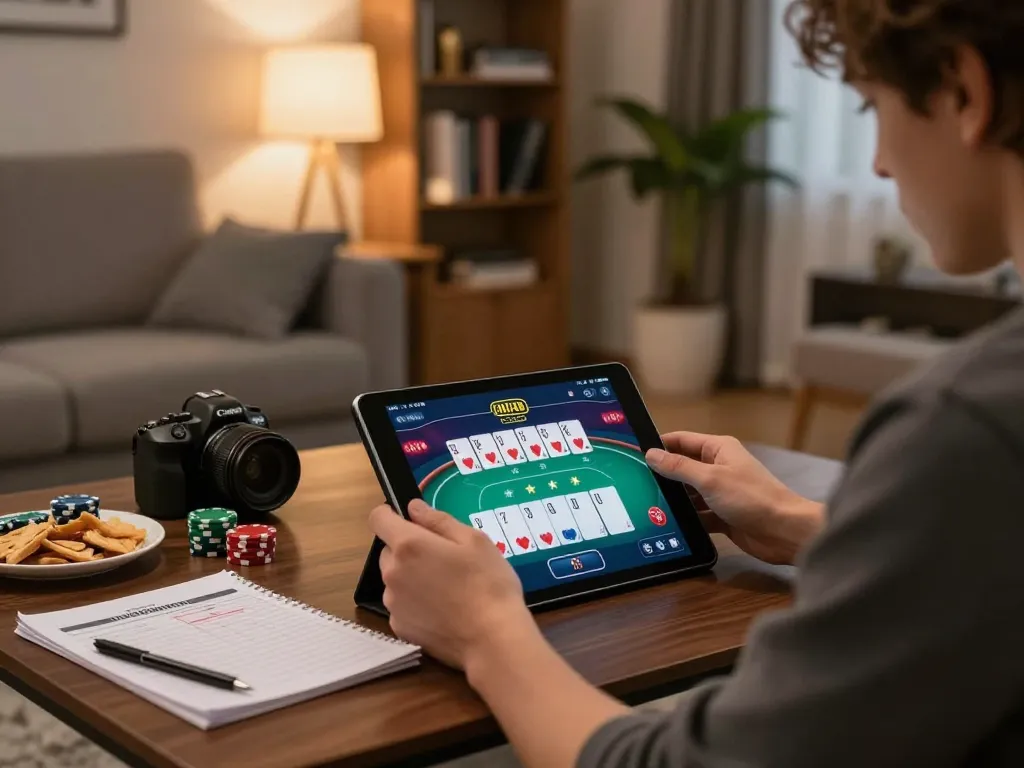 Engaging in online poker with SEPUHPLAY link Sepuhplay in a cozy home setting, enhancing strategic gameplay.