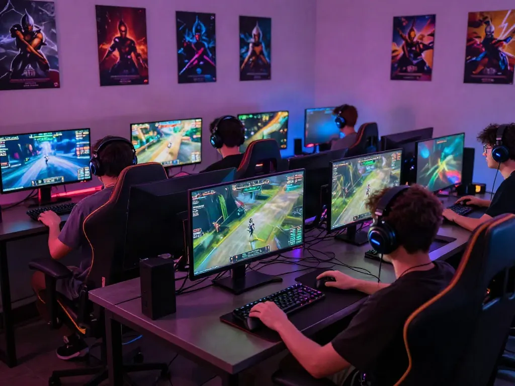 Engaging unsurtoto online gaming scene with vibrant screens and energetic atmosphere.