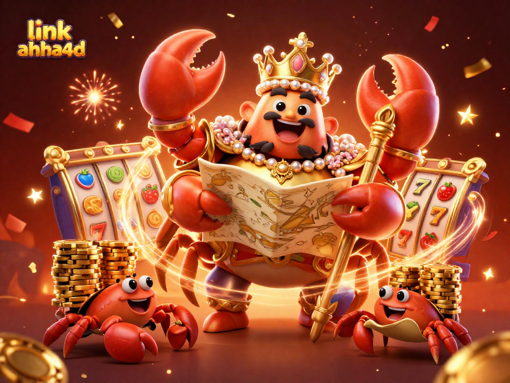 Mengklaim kemenangan besar di slot dengan link ahha4d, crab emperor berkilau mengelilingi koin emas.