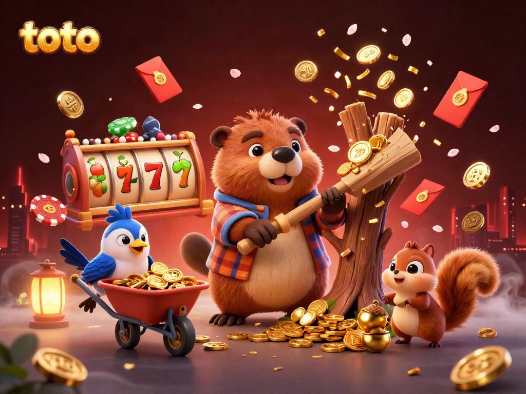 Toto mengumpulkan koin emas saat beaver pemotong kayu membawa keberuntungan dalam permainan kasino.