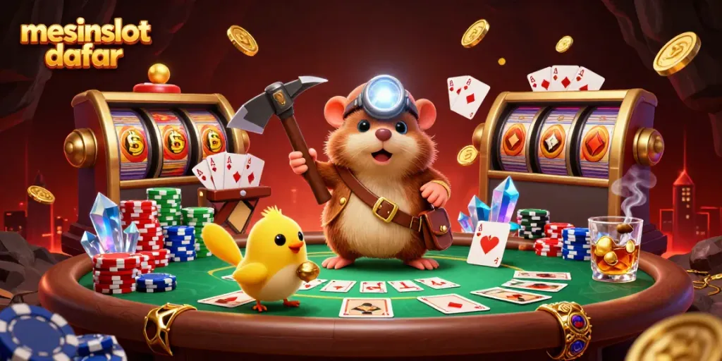 Experience the excitement of mesinslot daftar with a vibrant 3D treasure hunt scene packed with casino elements.