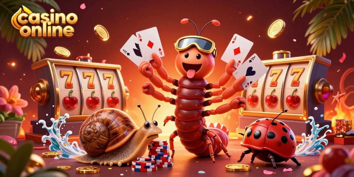 Experience thrilling casino online action with vibrant characters, golden slot reels, and festive decorations.