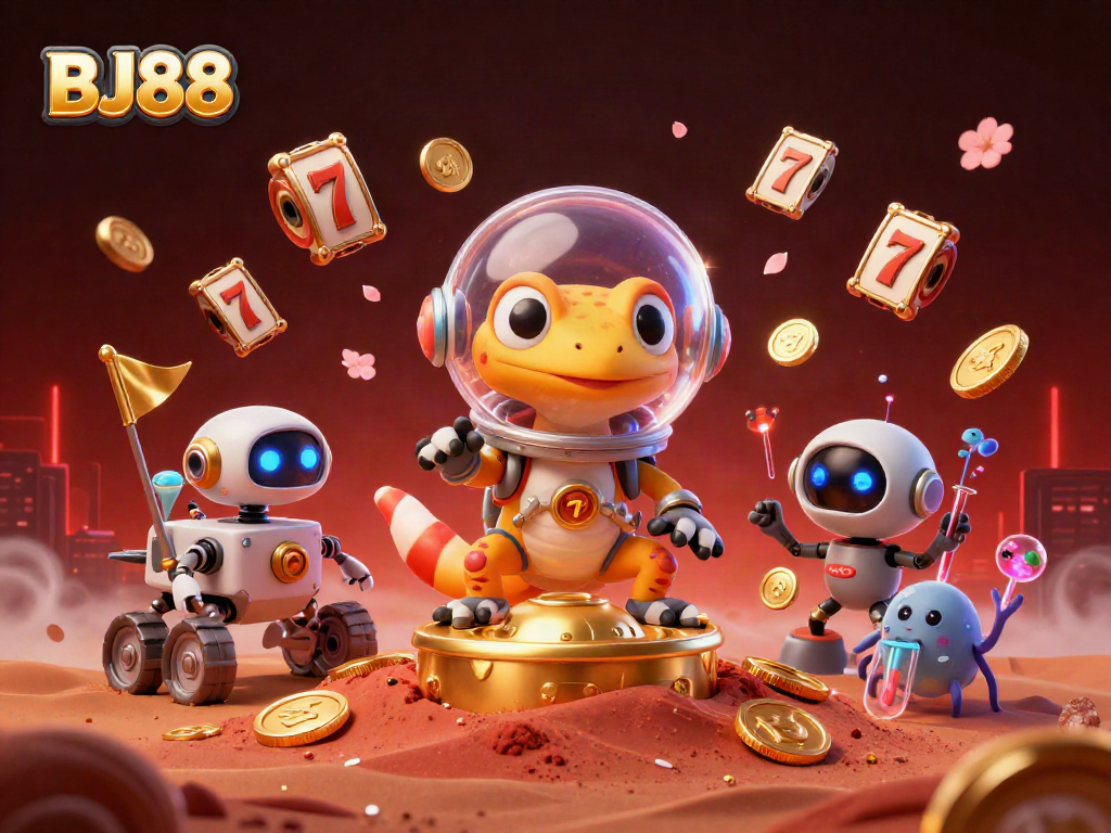 Explore BJ88's vibrant casino adventure in a dynamic 3D Martian landscape.