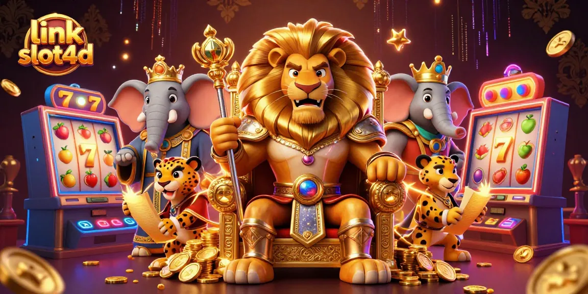 Mainkan slot seru bersama link slot4d dengan karakter dan mesin mengesankan di latar belakang.