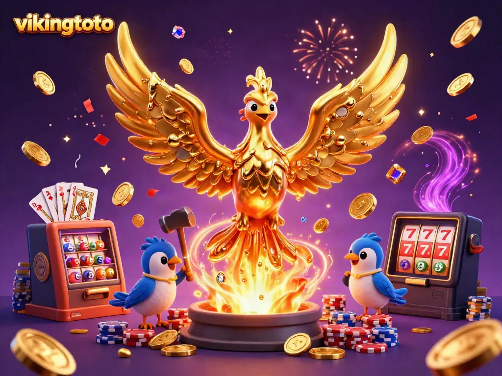 Engage with vikingtoto's thrilling lottery experience amid vibrant casino elements in a dynamic scene.