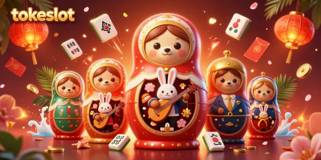 Engage in thrilling tokeslot gaming with vibrant 3D characters and casino elements.